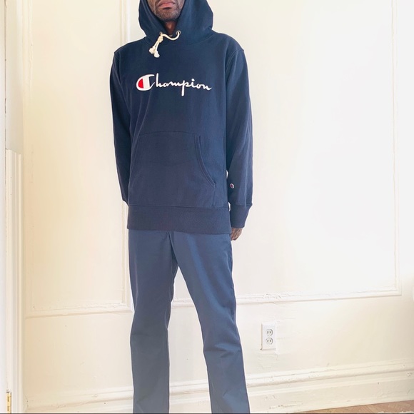 Champion Reverse Weave Logo Script Hoodie-Navy-XL - Picture 2 of 5